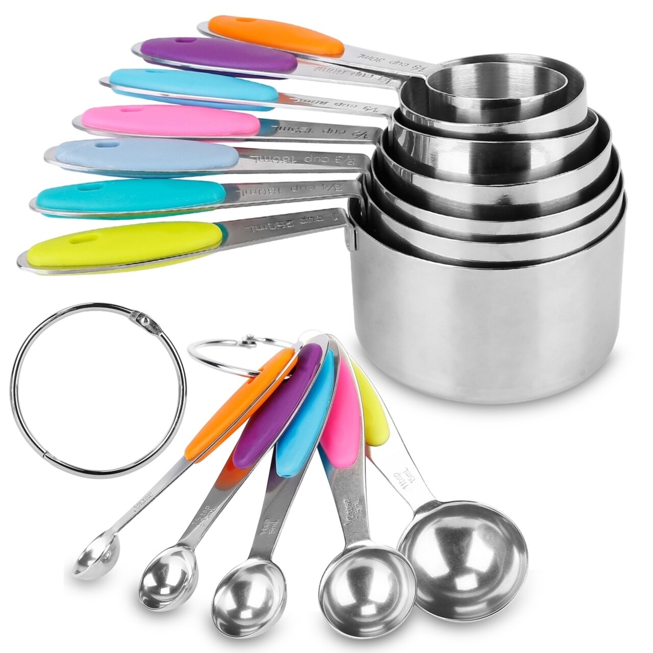 Global Phoenix 12Pcs Measuring Cups Spoons Set Stainless Steel Kitchen Measurement Tool for Cooking Baking Dry Spices Liquid